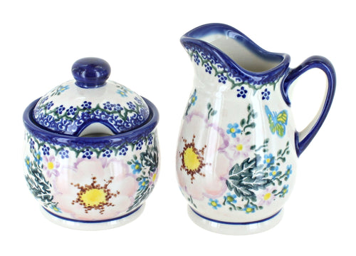 Polish Pottery Apple Blossom Cream & Sugar Set