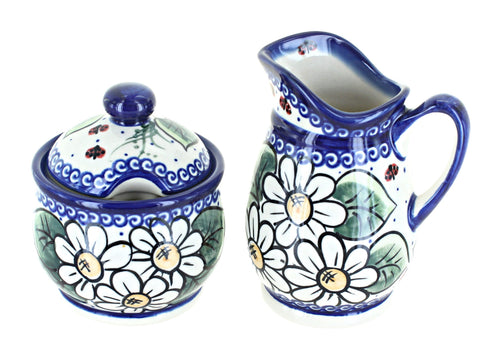 Polish Pottery Ladybug Cream & Sugar Set