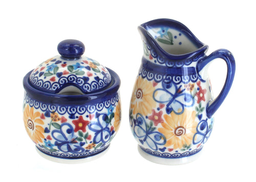 Polish Pottery Butterfly Cream & Sugar Set