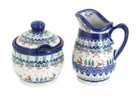 Polish Pottery Reindeer Delight Cream & Sugar Set