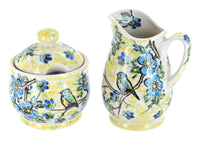 Polish Pottery Bluebird Garden Cream & Sugar Set
