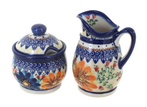 Polish Pottery Autumn Burst Cream & Sugar Set