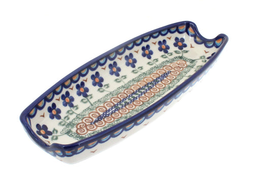 Polish Pottery Aztec Flower Corn on the Cob Dish