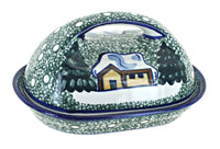 Polish Pottery Winter Forest Butter Dish - Green