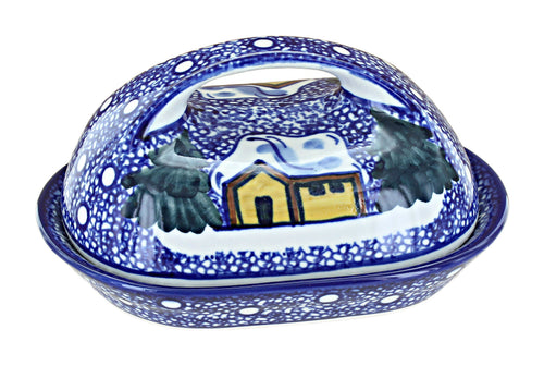 Polish Pottery Winter Forest Butter Dish