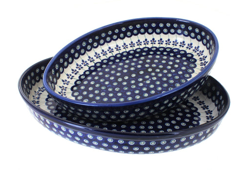 Polish Pottery Flowering Peacock Oval Baker Set