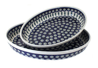 Polish Pottery Peacock Oval Baker Set