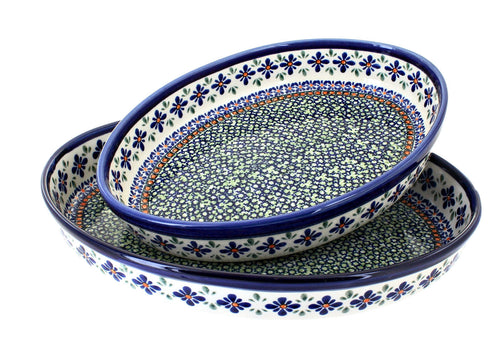 Polish Pottery Mosaic Flower Oval Baker Set