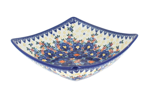 Polish Pottery Blue Dahlia Square Serving Dish