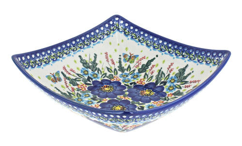 Polish Pottery Garden of Blue Square Serving Dish