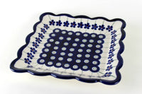 Flowering Peacock Square Small Dessert Plate Polish Pottery