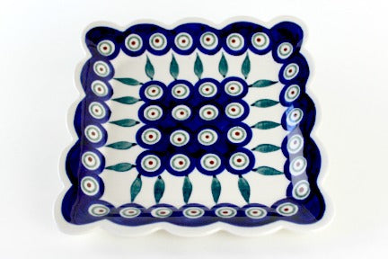 Peacock Square Small Dessert Plate Polish Pottery