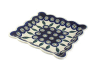 Polish Pottery Peacock Square Small Dessert Plate