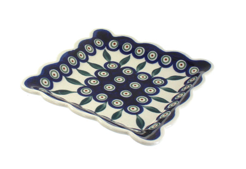 Polish Pottery Peacock Square Small Dessert Plate