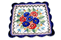 Floral Butterfly Square Small Dessert Plate Polish Pottery