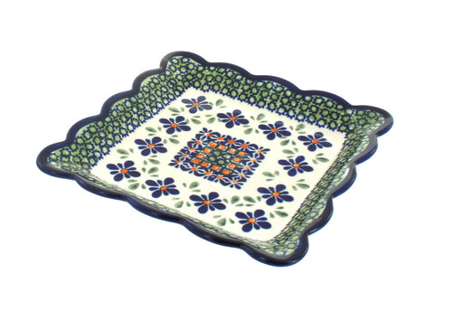 Polish Pottery Mosaic Flower Square Small Dessert Plate