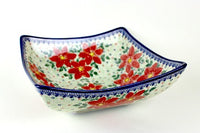 Poinsettia Large Square Bowl Polish Pottery