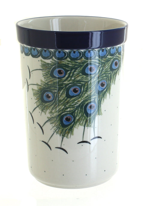 Polish Pottery Peacock Feather Utensil Jar