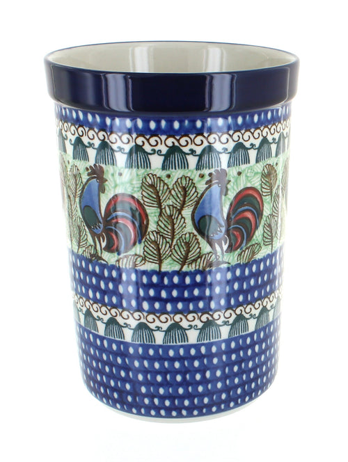 Polish Pottery Rooster Row Utensil Jar