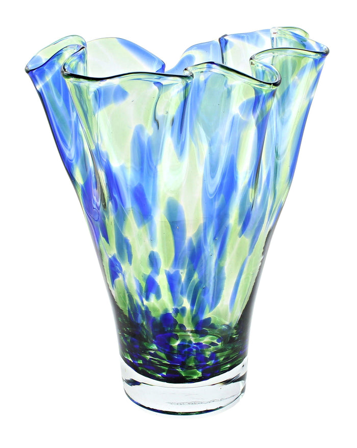 Polish Pottery Cobalt and Green Confetti Ribbon Vase