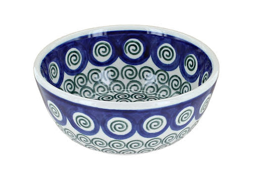Polish Pottery Peacock Swirl Dessert Bowl