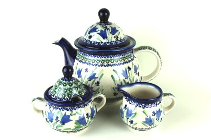 Blue Tulip Three Piece Tea Set Polish Pottery