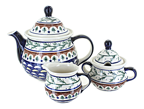 Polish Pottery Evergreen Three Piece Tea Set