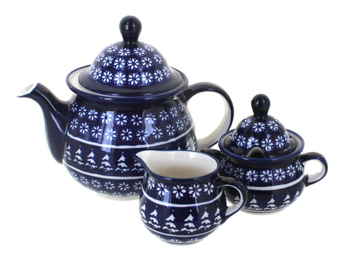 Polish Pottery Winter Nights Three Piece Tea Set