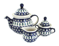 Polish Pottery Peacock Three Piece Tea Set