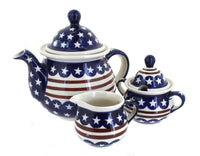 Polish Pottery Stars & Stripes Three Piece Tea Set