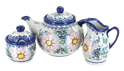 Polish Pottery Apple Blossom 3 Piece Tea Set