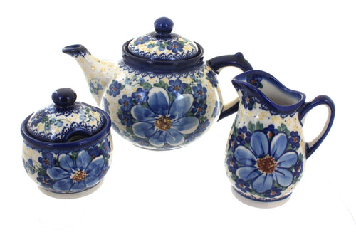 Polish Pottery Daisy Surprise 3 Piece Tea Set