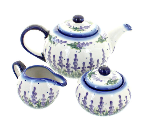 Polish Pottery Lavender Fields 3 Piece Tea Set