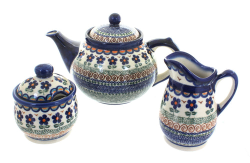 Polish Pottery Aztec Flower 3 Piece Tea Set