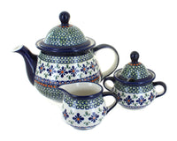 Polish Pottery Mosaic Flower Three Piece Tea Set