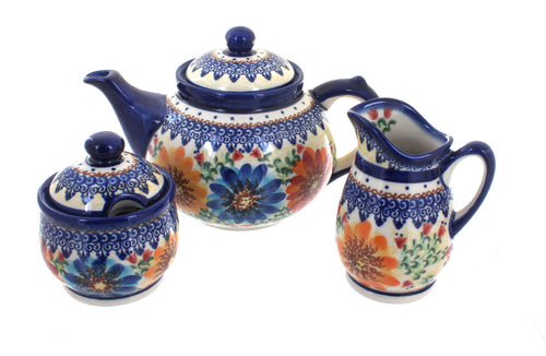 Autumn Burst 3 Piece Tea Set Polish Pottery