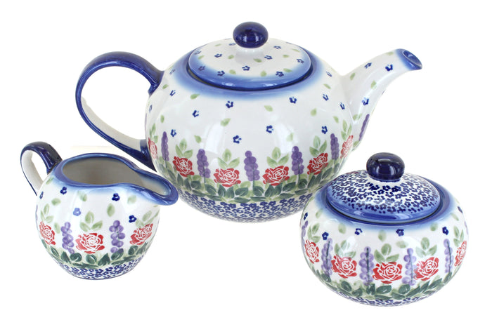 Polish Pottery Roses Are Red 3 Piece Tea Set