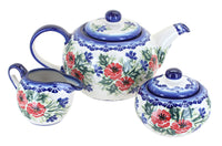 Polish Pottery Cherry Red Bouquet 3 Piece Tea Set