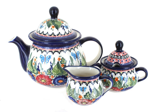Floral Butterfly Three Piece Tea Set
