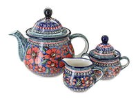 Polish Pottery Jungle Flower Three Piece Tea Set