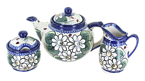 Polish Pottery Ladybug 3 Piece Tea Set