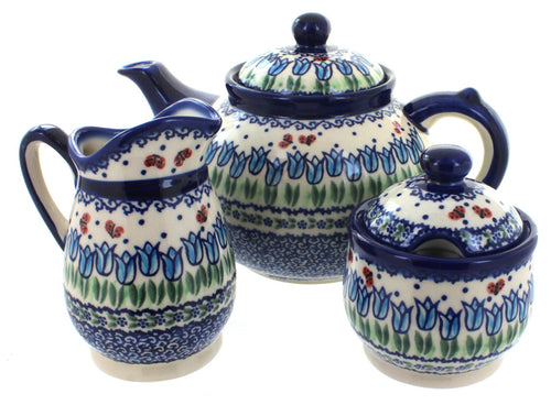 Polish Pottery Garden Tulip 3 Piece Tea Set