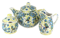 Polish Pottery Bluebird Garden 3 Piece Tea Set