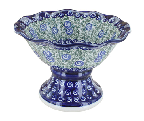Polish Pottery Seaside Swirl Small Pedestal Fruit Bowl