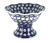 Polish Pottery Peacock Small Pedestal Fruit Bowl