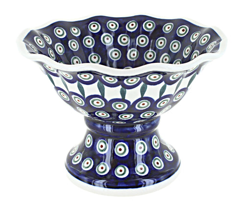 Polish Pottery Peacock Small Pedestal Fruit Bowl