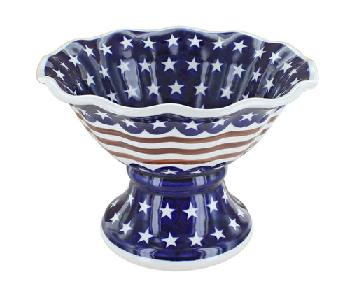 Polish Pottery Stars & Stripes Small Pedestal Fruit Bowl