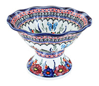 Polish Pottery Floral Butterfly Small Pedestal Fruit Bowl