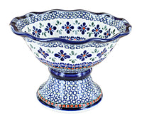 Polish Pottery Mosaic Flower Small Pedestal Fruit Bowl