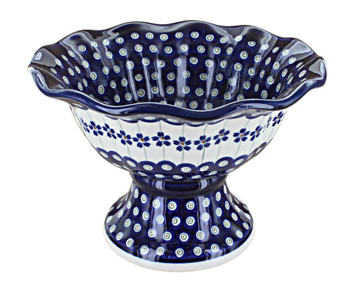 Polish Pottery Flowering Peacock Pedestal Bowl